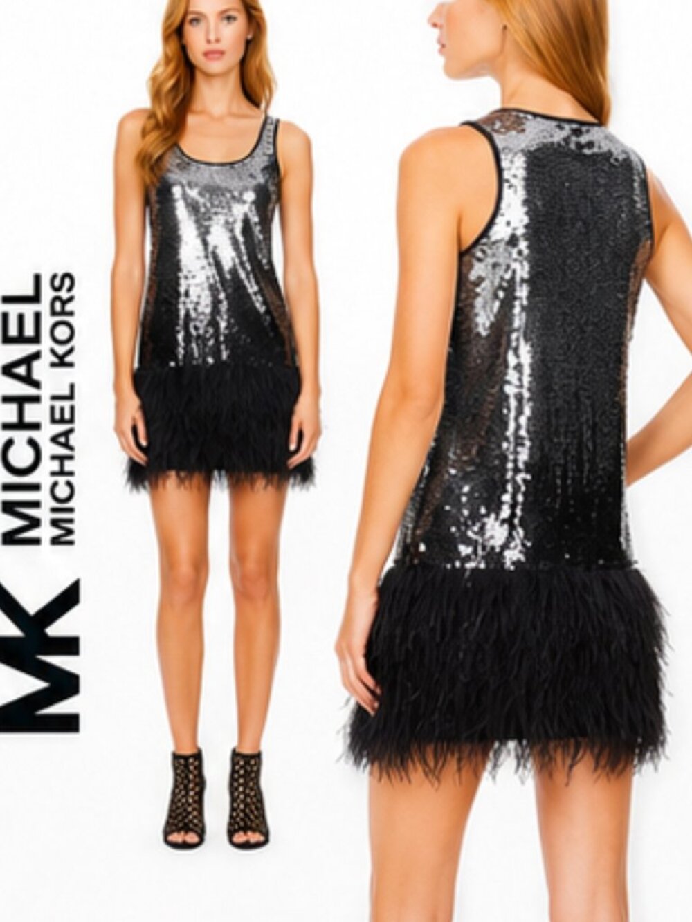 💥BREATHTAKING!💥Roaring 20s Flapper Dress in Ombré Sequin & Ostrich Feather